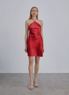 Backless Silk Halter Mini Dress