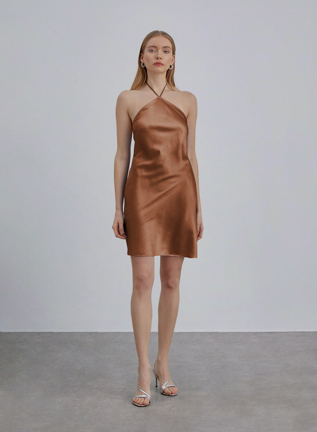 Backless Silk Halter Mini Dress