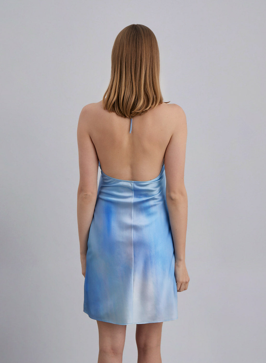 Backless Silk Halter Mini Dress