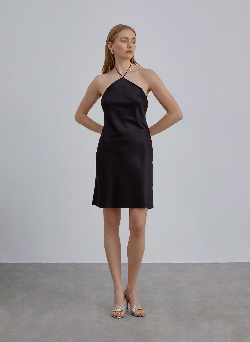 Backless Silk Halter Mini Dress