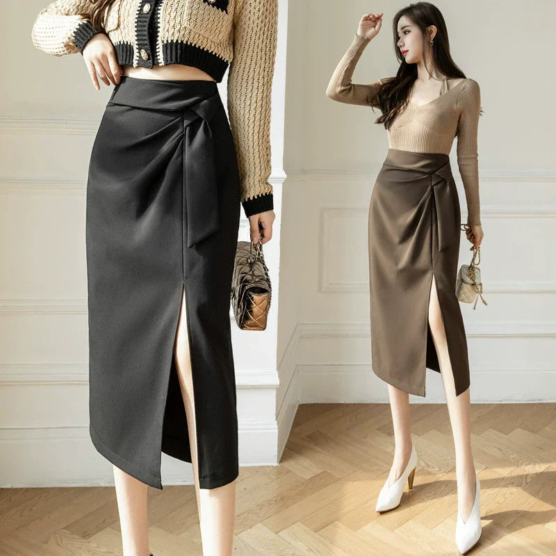 Wrap Around Asymmetric Midi Skirt