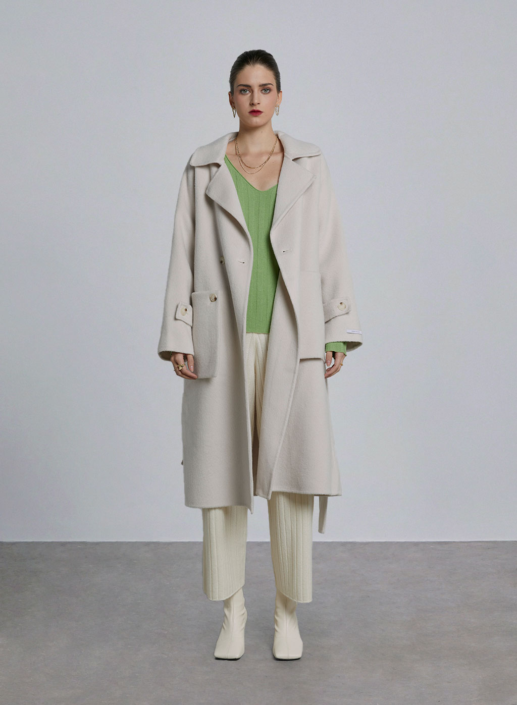 Belted Designed Pocket Wool Coat