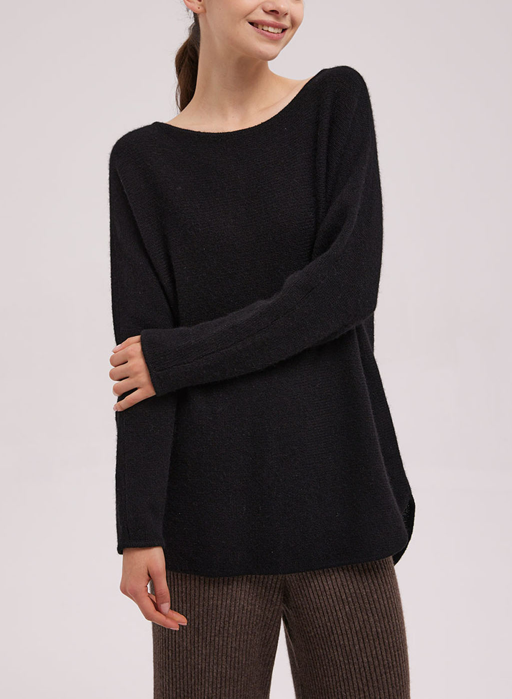 Long Sleeved Boatneck Sweater - Black, M image