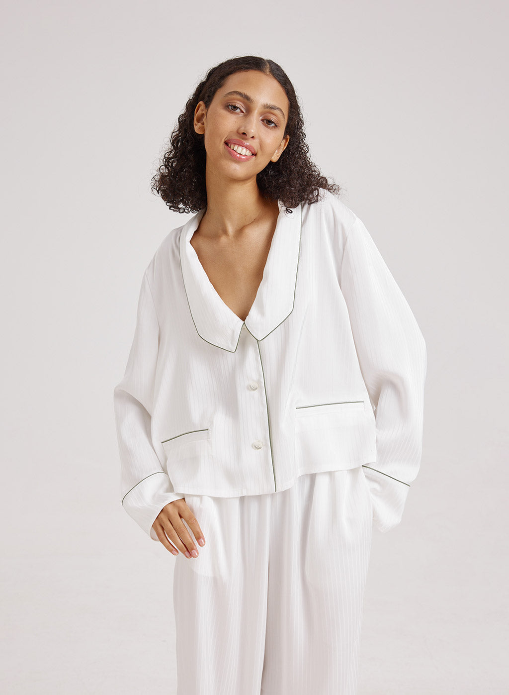 Statement Collar Cropped Pajama Top