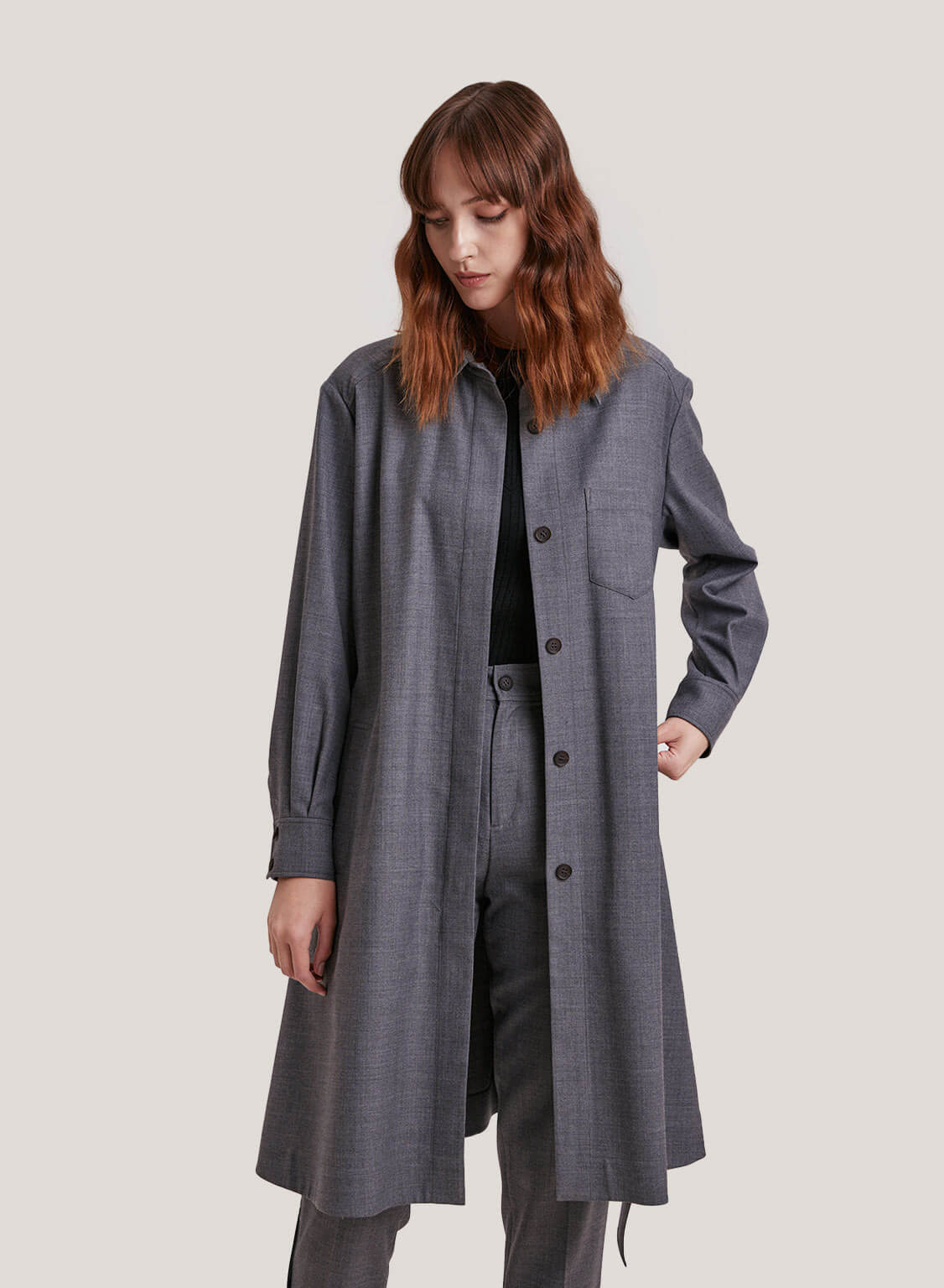 Wool-Blend Long Length Trench Coat