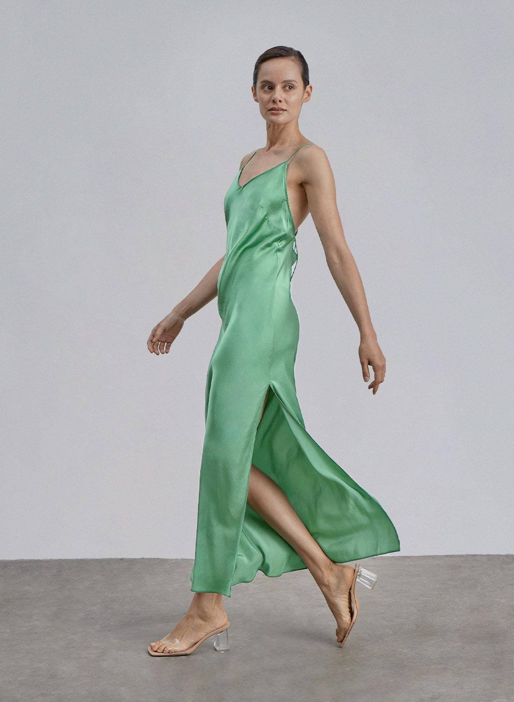 Lime Cocktail Silk Maxi Slip Dress