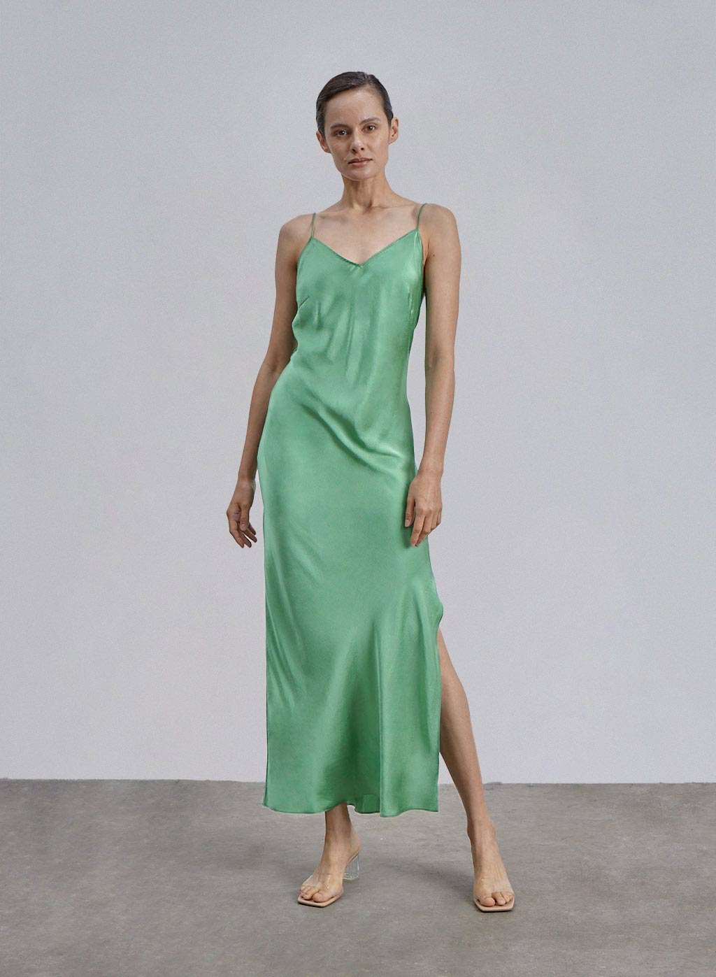 Lime Cocktail Silk Maxi Slip Dress