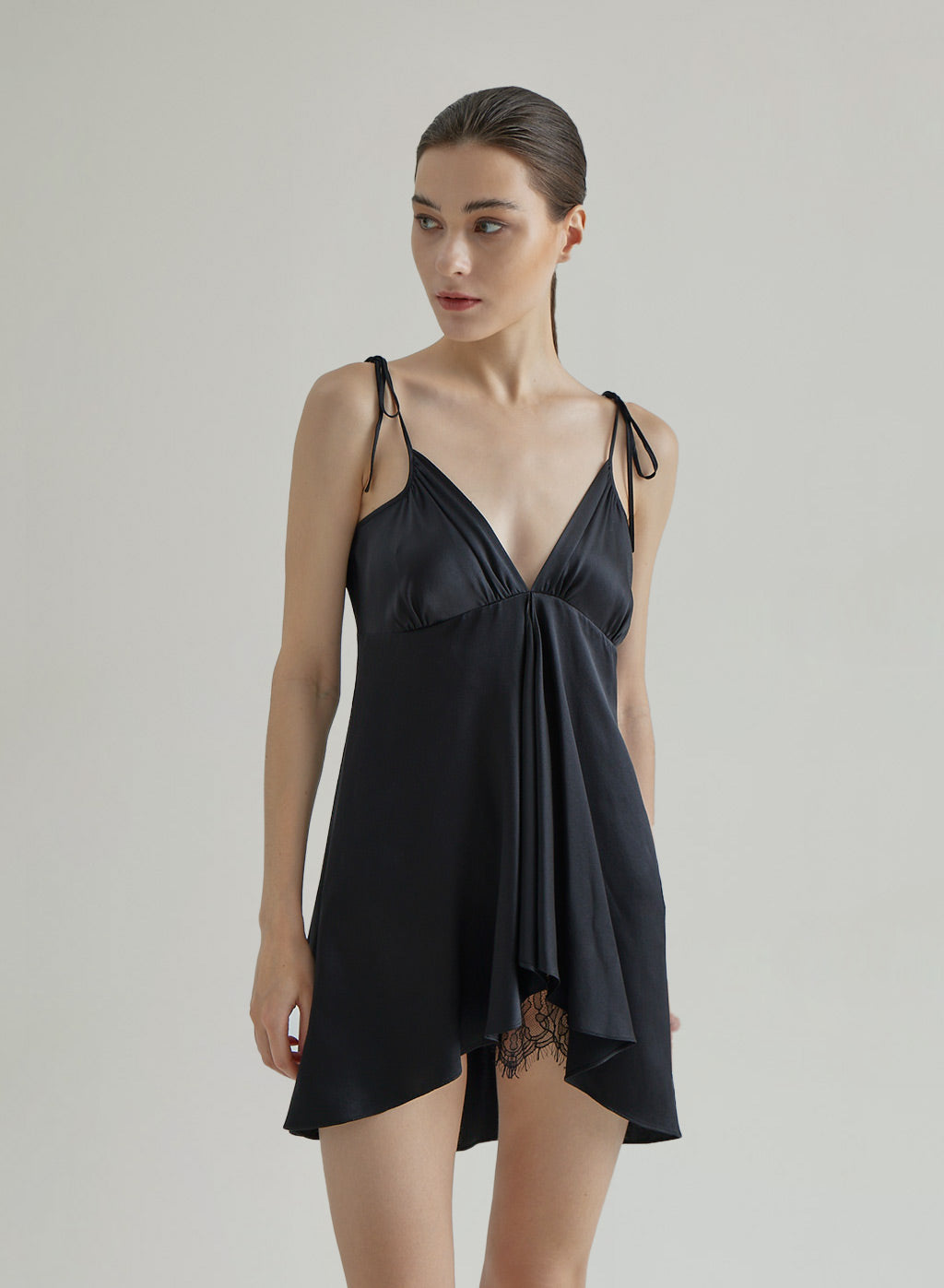 Front Slit Lace Hollow Silk Dress