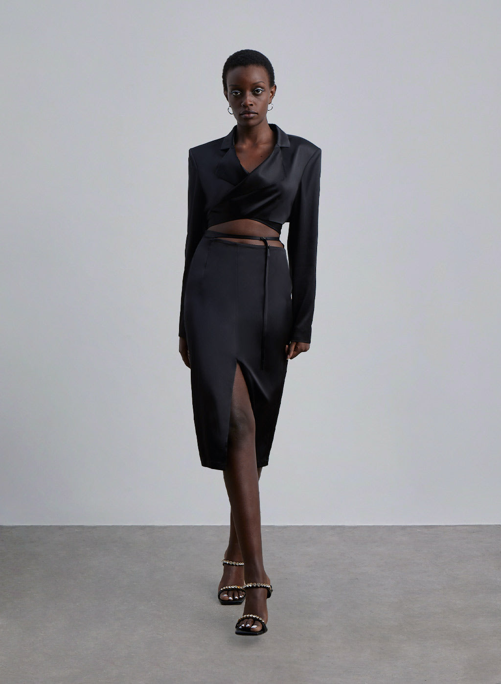 Back Tie Silk Cropped Blazer