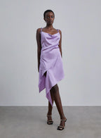 Cowl-Neck Asymmetrical-hem Silk Midi Dress