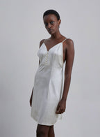 Button Front Silk Mini Slip Dress