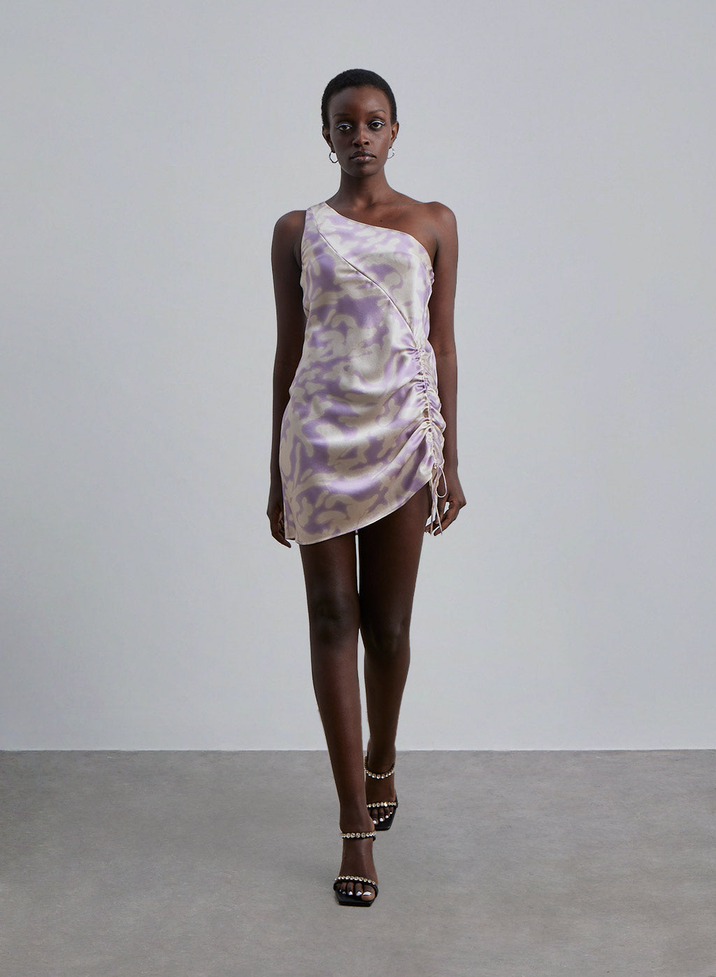 Printed Silk One-Shoulder Mini Dress