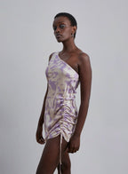 Printed Silk One-Shoulder Mini Dress