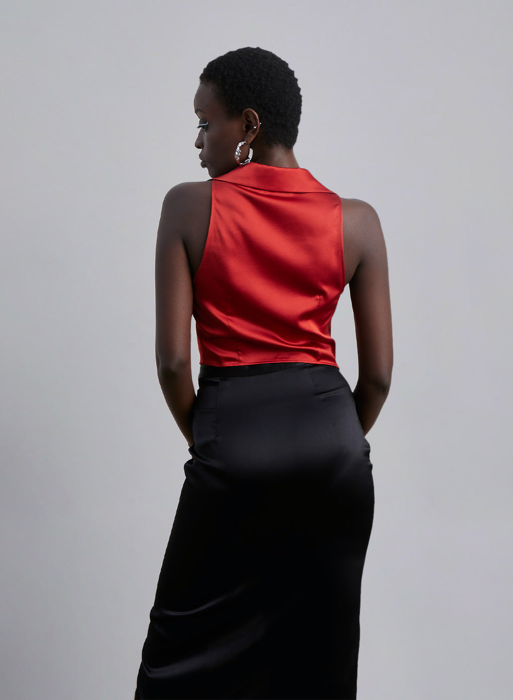 Polo Collar Silk Sleeveless Shirt