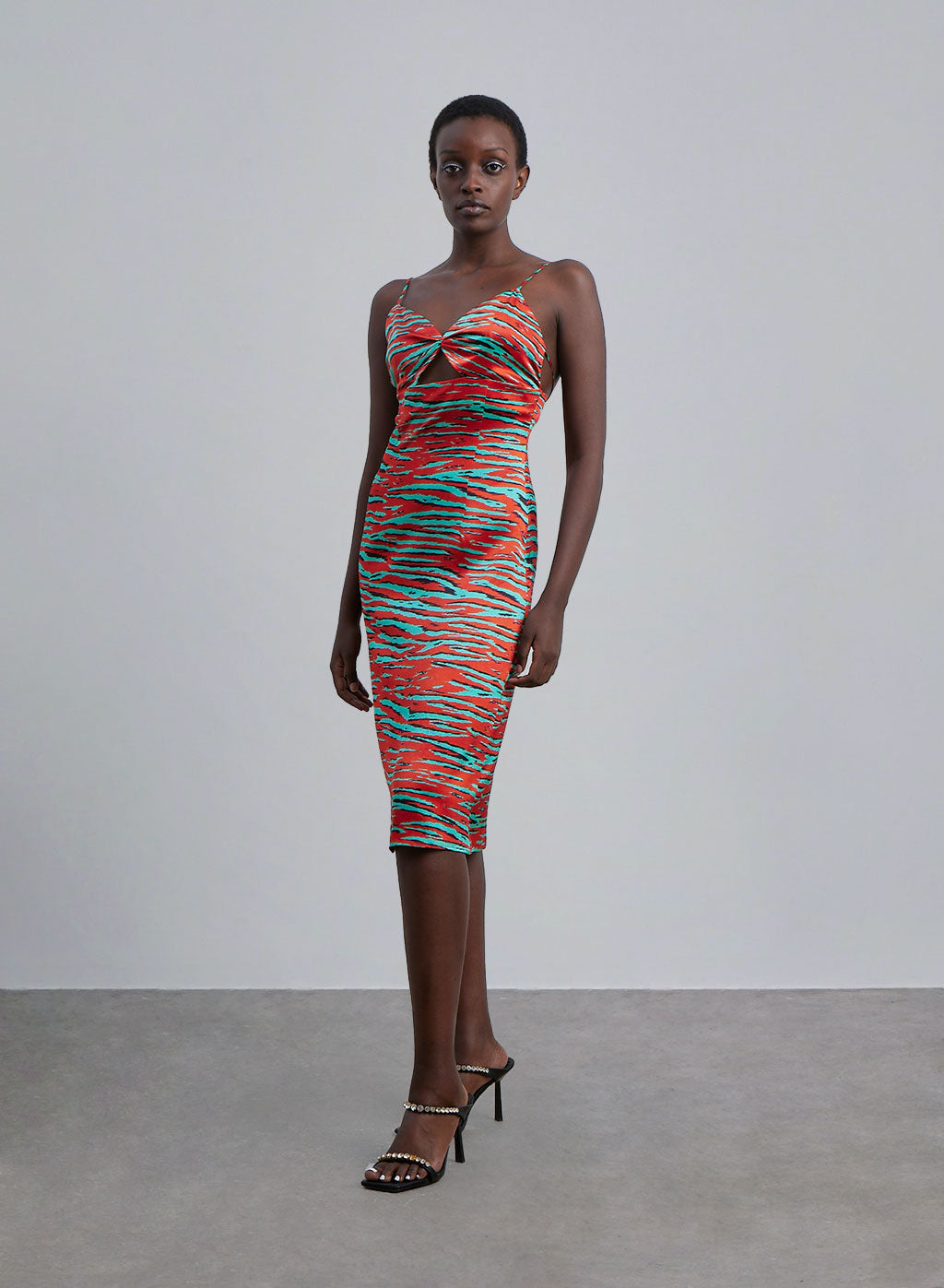 Tiger-Print Cut-Out Silk Midi Slip Dress