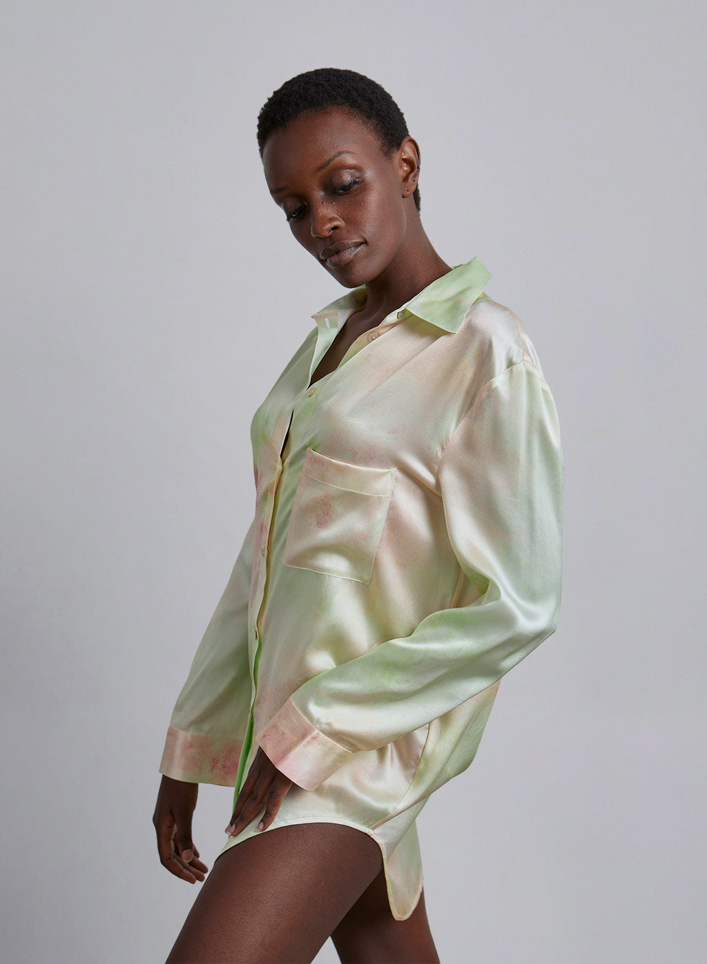 Moonlight Lotus Oversized Boyfriend Silk Blouse