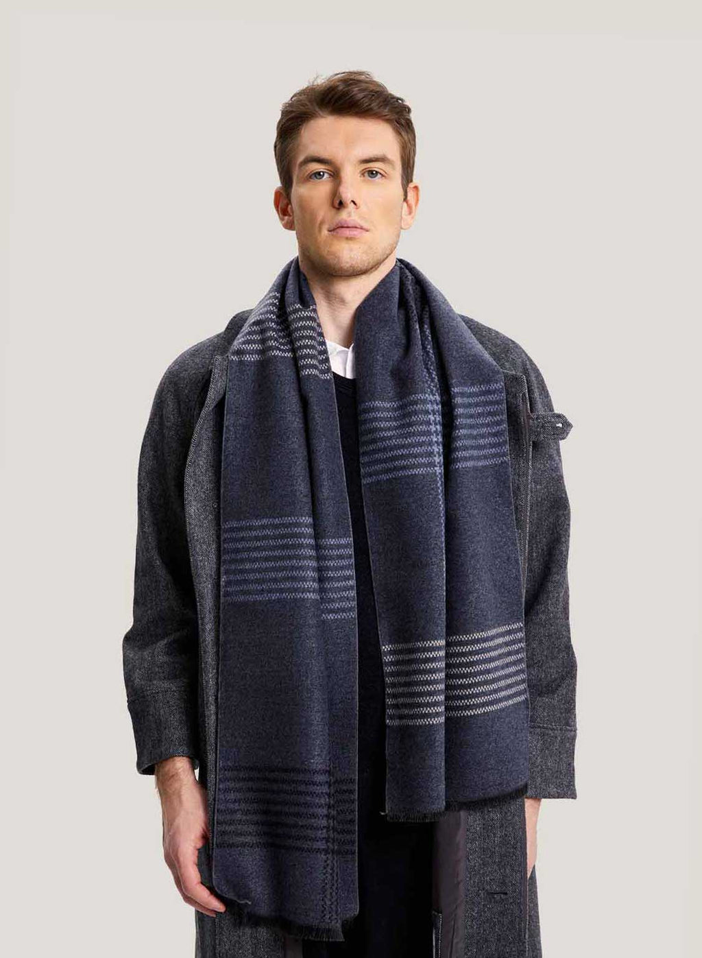 Striped Wool-Cotton Blend Scarf