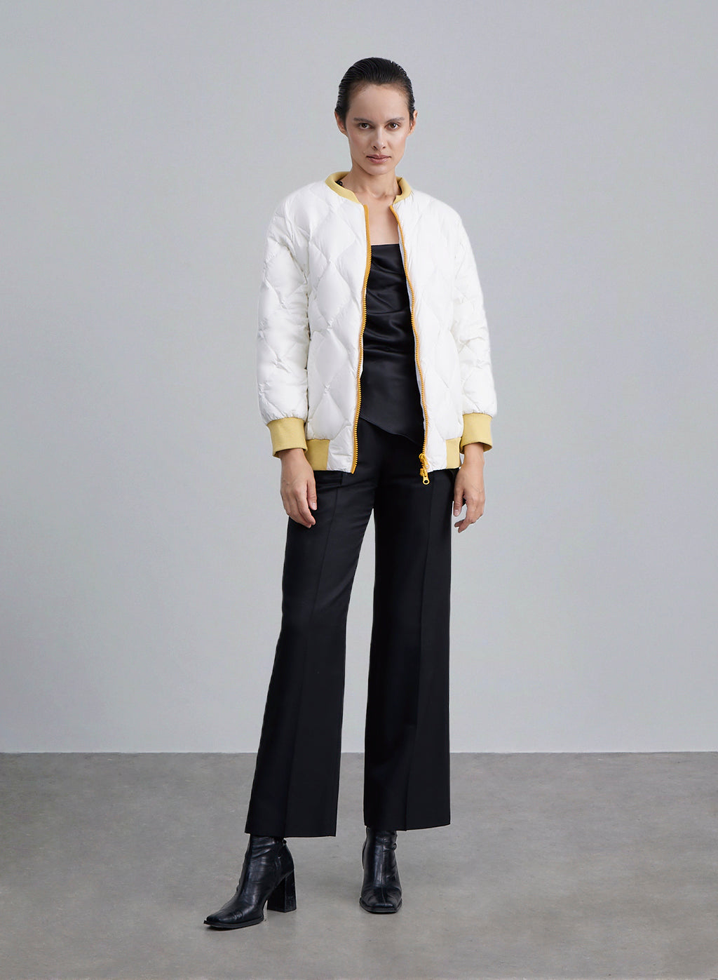 Colorblock Quilted Down Jacket - White, S image