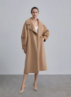 Wide Lapel Layered Sleeve Wool Coat - Peanut Butter, S image