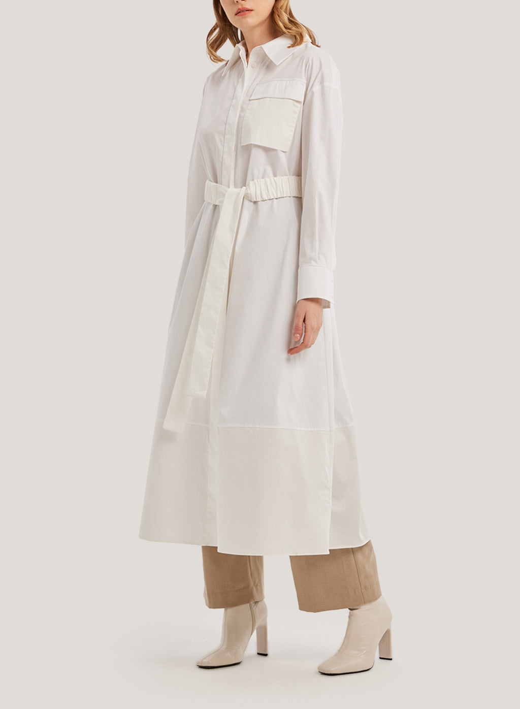 Longline Elastic-Waist Cotton Shirtdress
