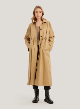 GH Drawstring Single-Breasted 100% Cotton Long Coat