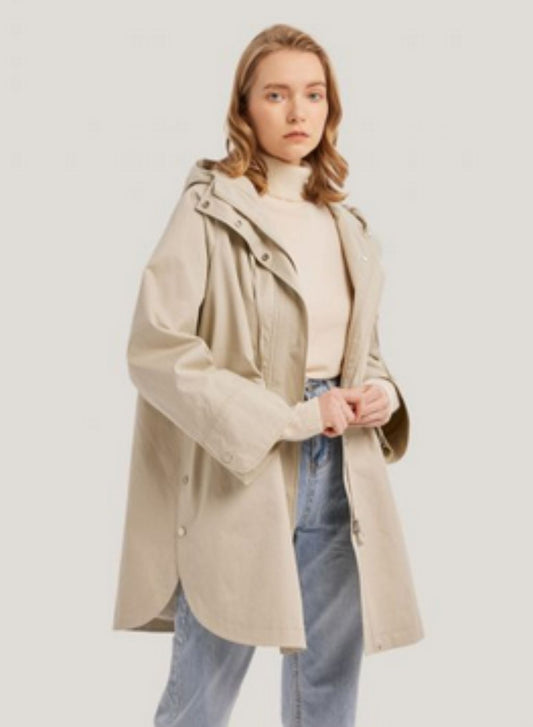 Zipped Curved-Hem 100% Cotton Hooded Jacket
