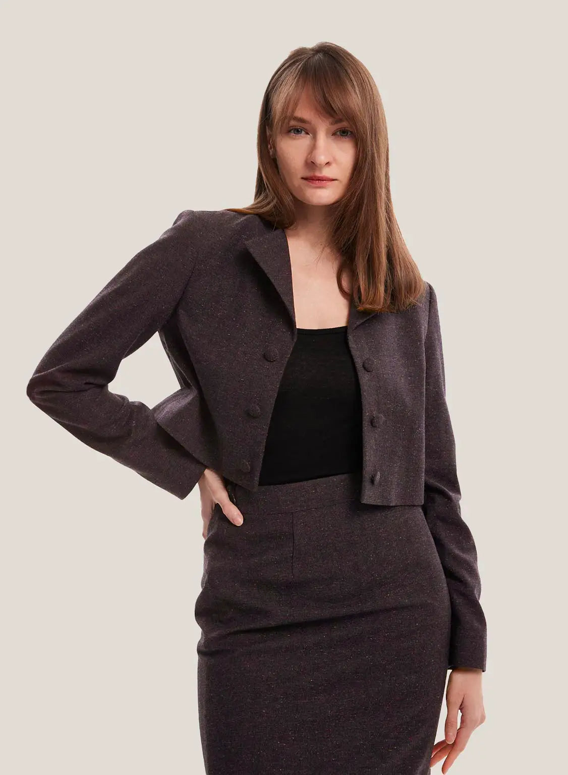 Single-Breasted Wool Short Blazer