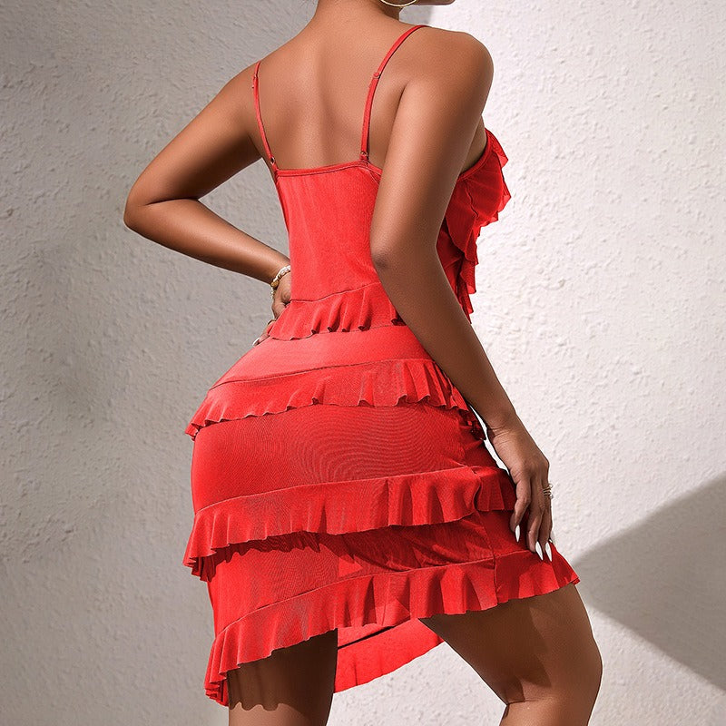 Wave solid color sexy slim nightdress