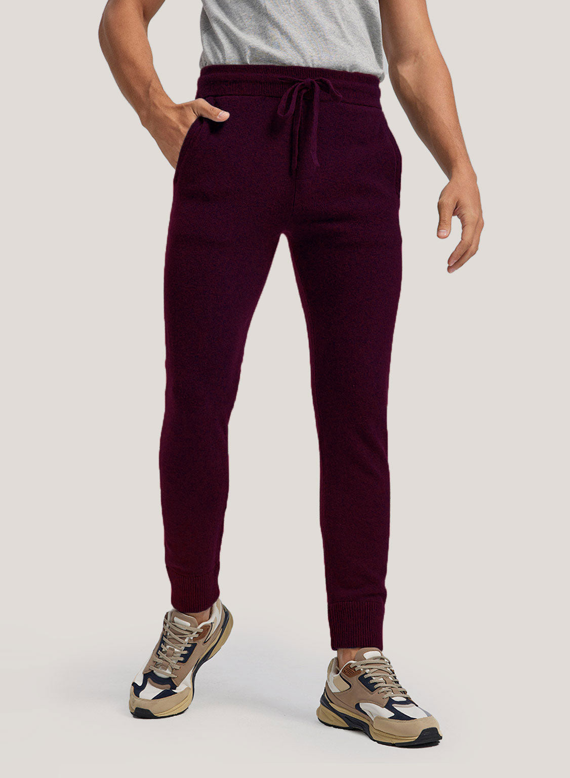 Tapered-Leg Drawstring Pure Wool Jogger - Burgundy, L image