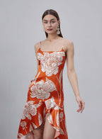 Printed Peplum Hem Silk Slip Dress image 1