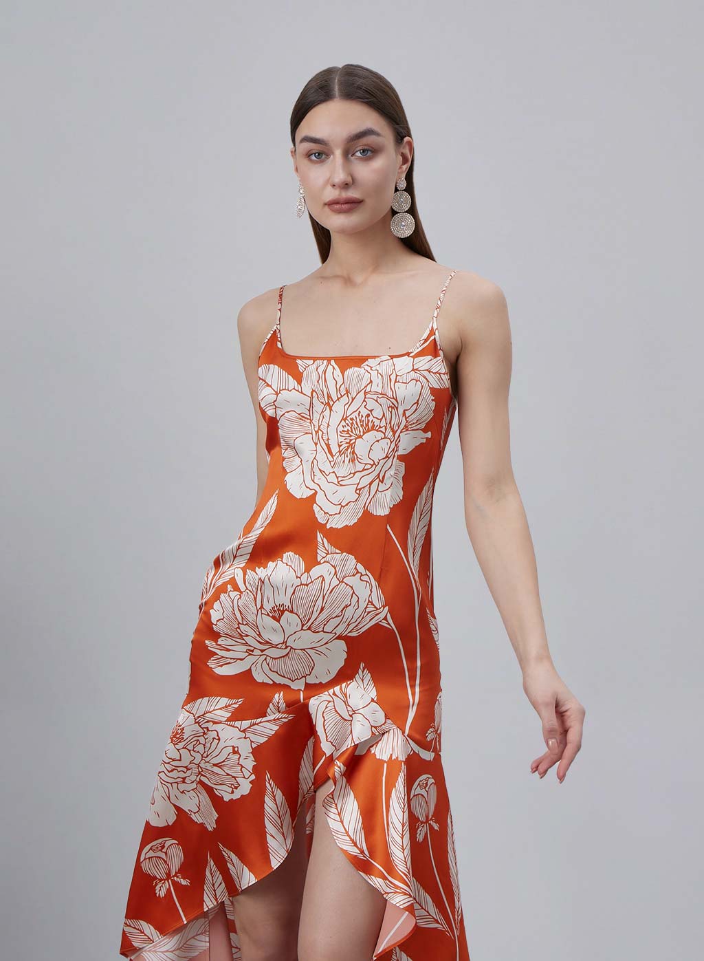 Printed Peplum Hem Silk Slip Dress image 1