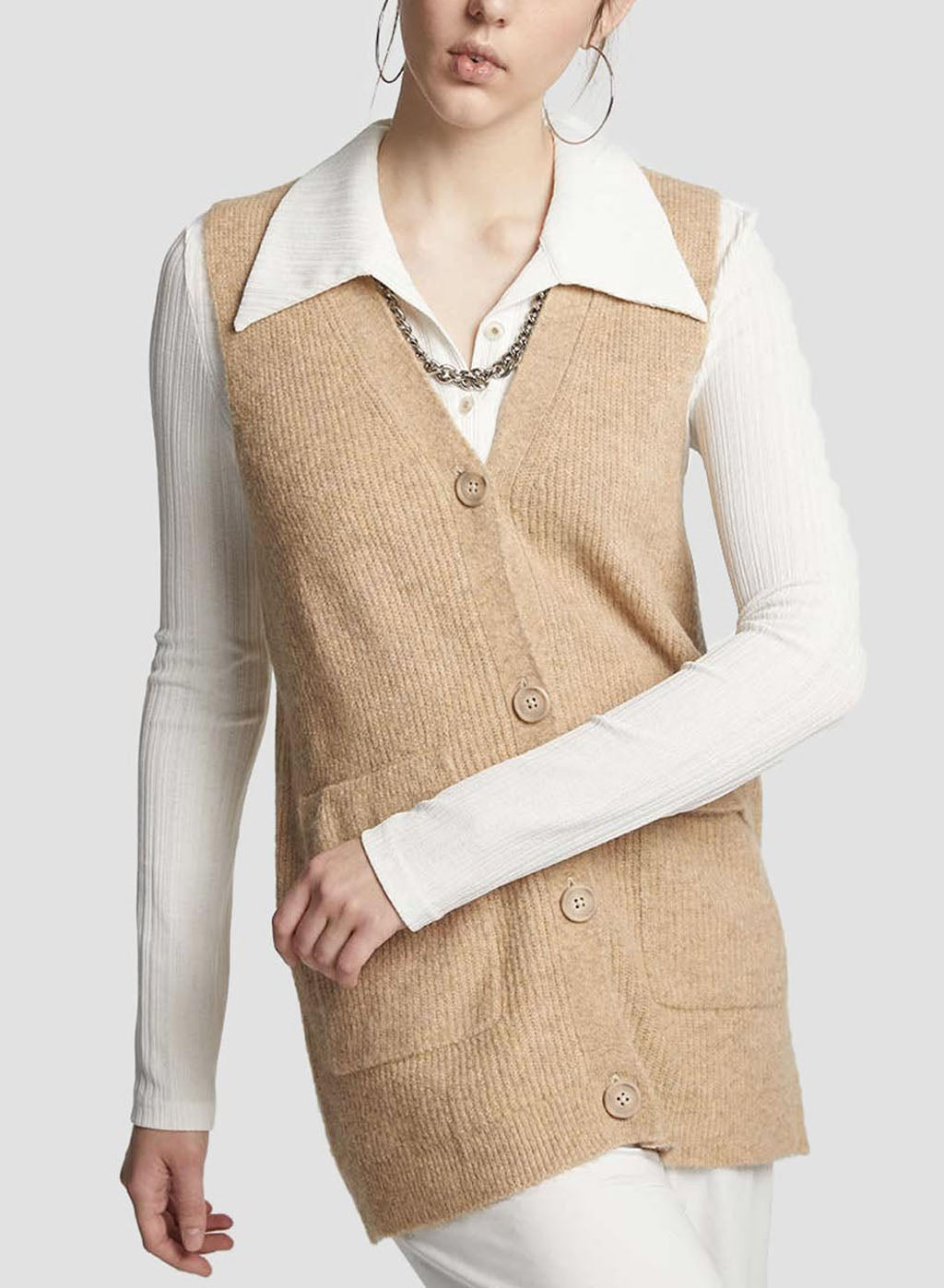 V-neck Vest - Light Camel, L image