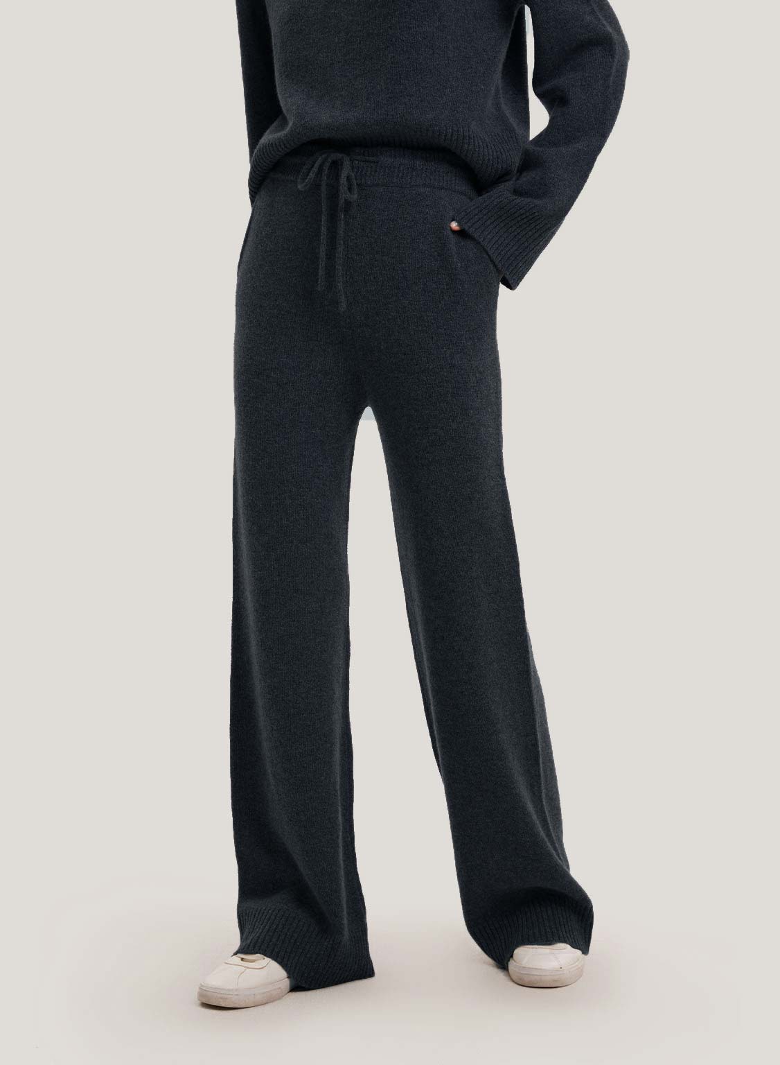 Wide-Leg Wool-Cashmere Knitted Pants - Navy, L image