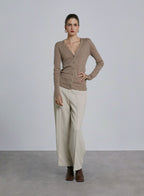 Fitted Lace Detail Cashmere Cardigan - Dark Sand, S image