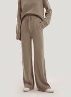 Wide-Leg Wool-Cashmere Knitted Pants - Pale Taupe, L image