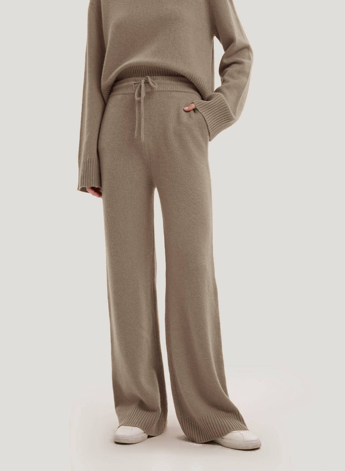 Wide-Leg Wool-Cashmere Knitted Pants - Pale Taupe, L image