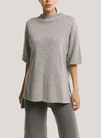 High-Neck Mid-Sleeve Yak-Wool Blend Sweater - Light Grey, M image