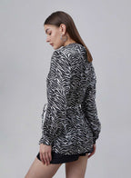 Printed Drawstring Silk Blouse image 1