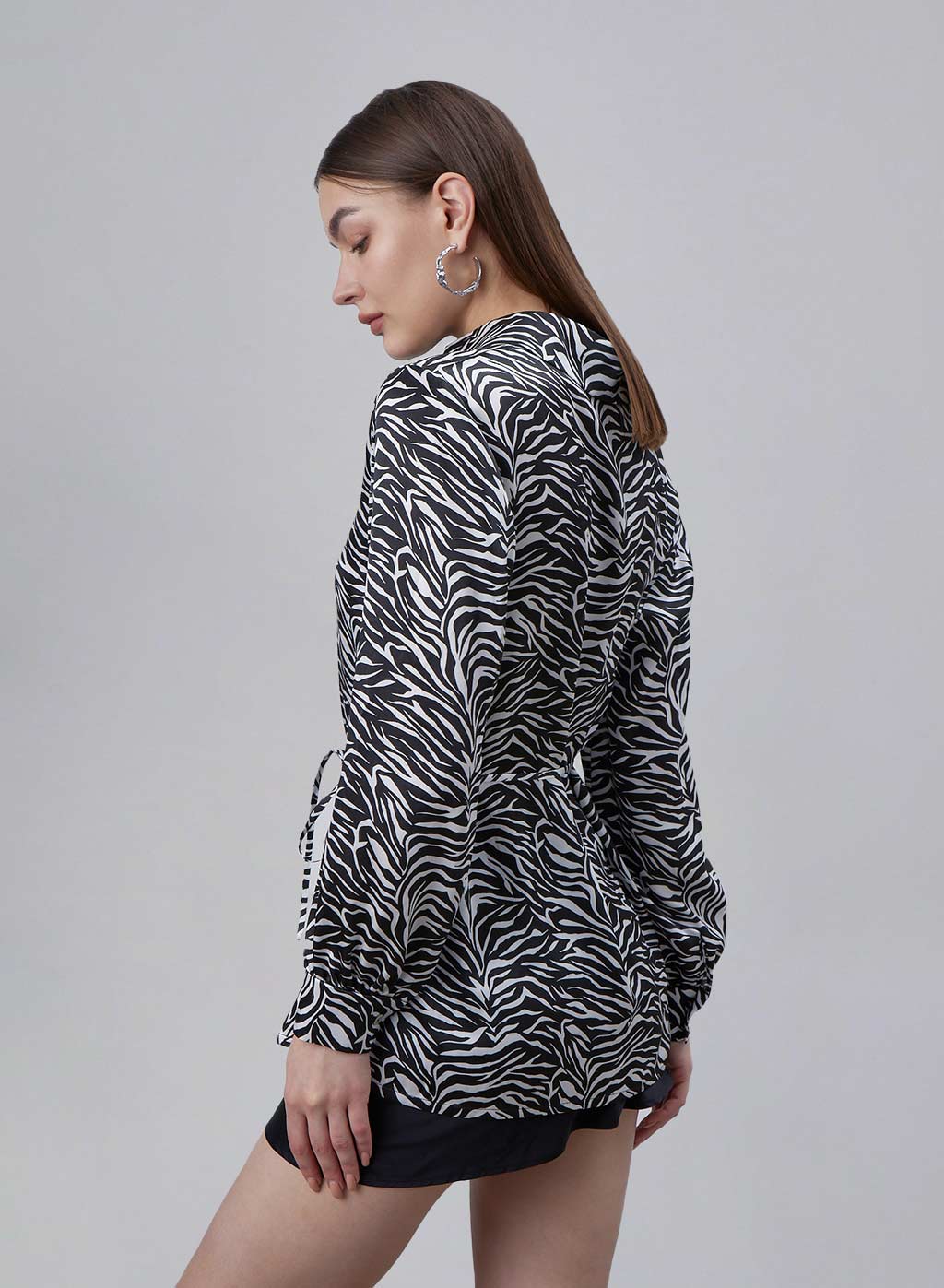 Printed Drawstring Silk Blouse image 1
