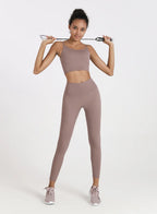 Energy Open-Back Longline Bra - Dark Sand, M image