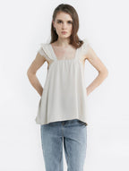 V-neck Flying Sleeve Top - Ivory, M image