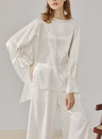Wide Ball Sleeve Blouse - White, M image