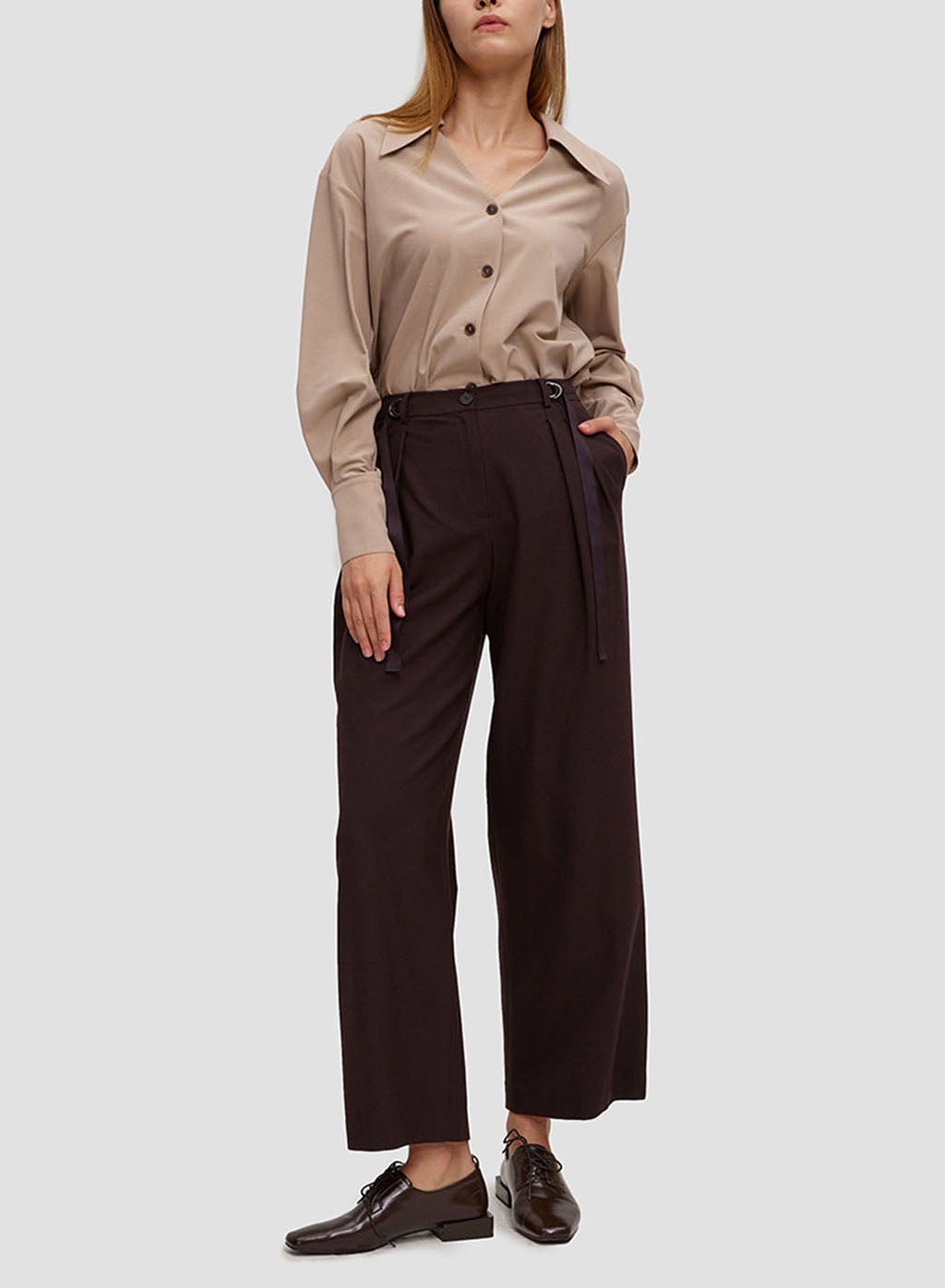 Straight Leg Ring Buckle Pants - Chocolate, XL image
