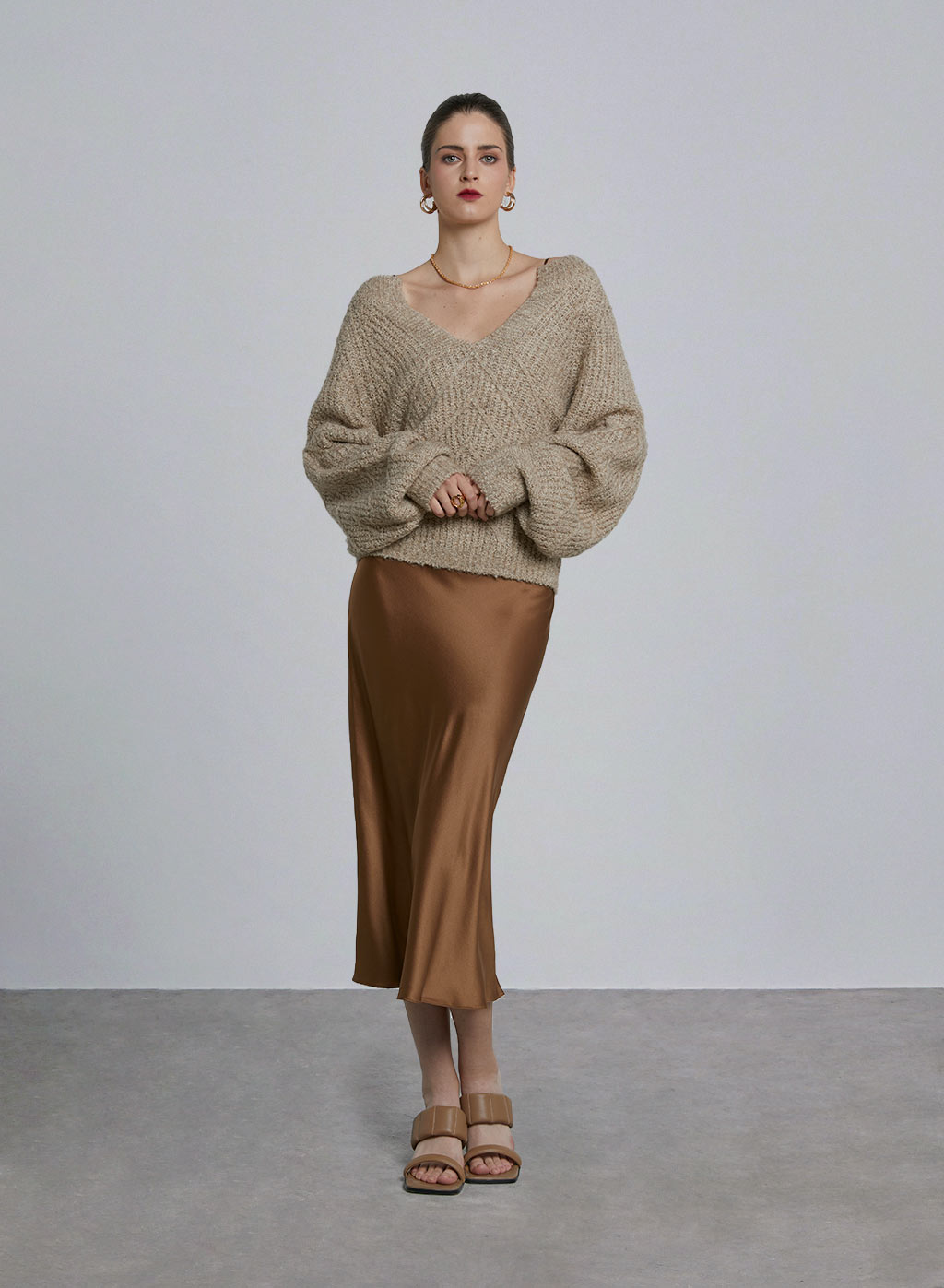 V-Detail Wool-Blend Knit Sweater - Egg Nog, S image