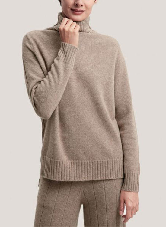 Funnel Neck Undyed Pure Cashmere Sweater - Tortilla, L image