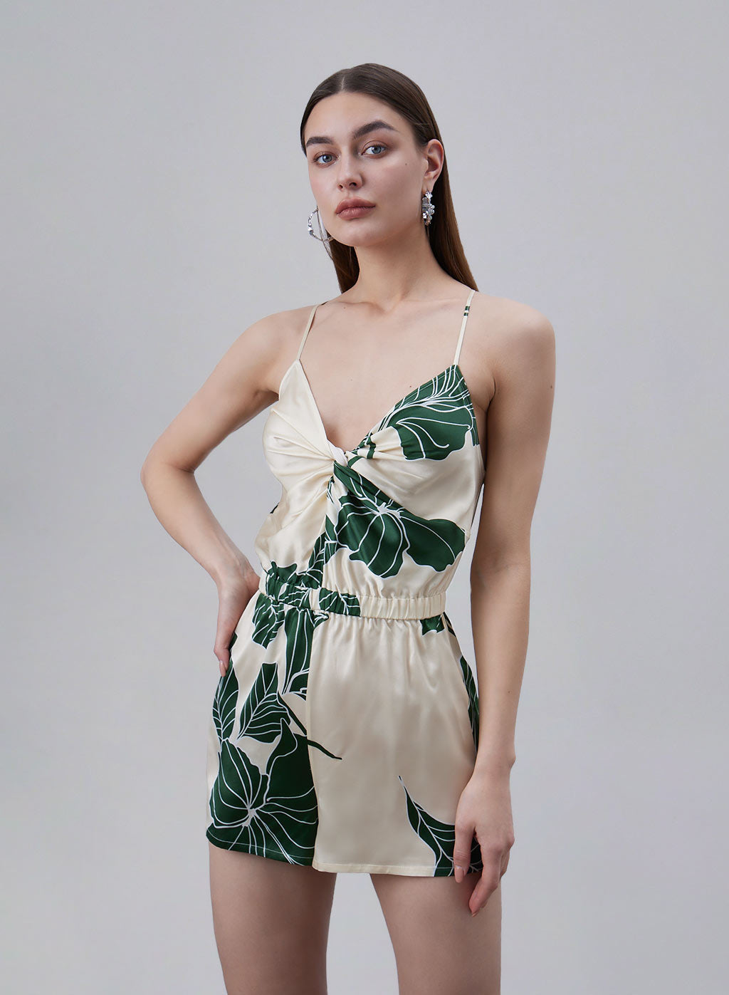 Printed Elastic Waist Silk Jumpsuit image 1