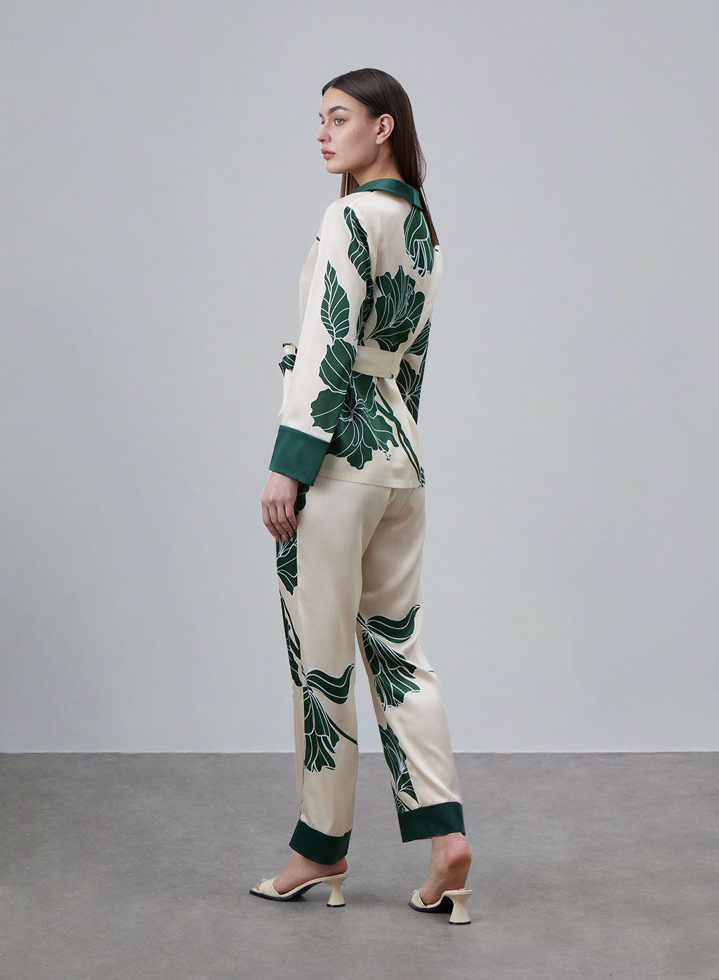 Printed Color Matching Silk Pajama Set image 1