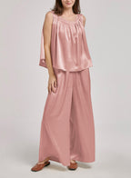 Shirred Poplin Top Set - Dusty Pink, L image