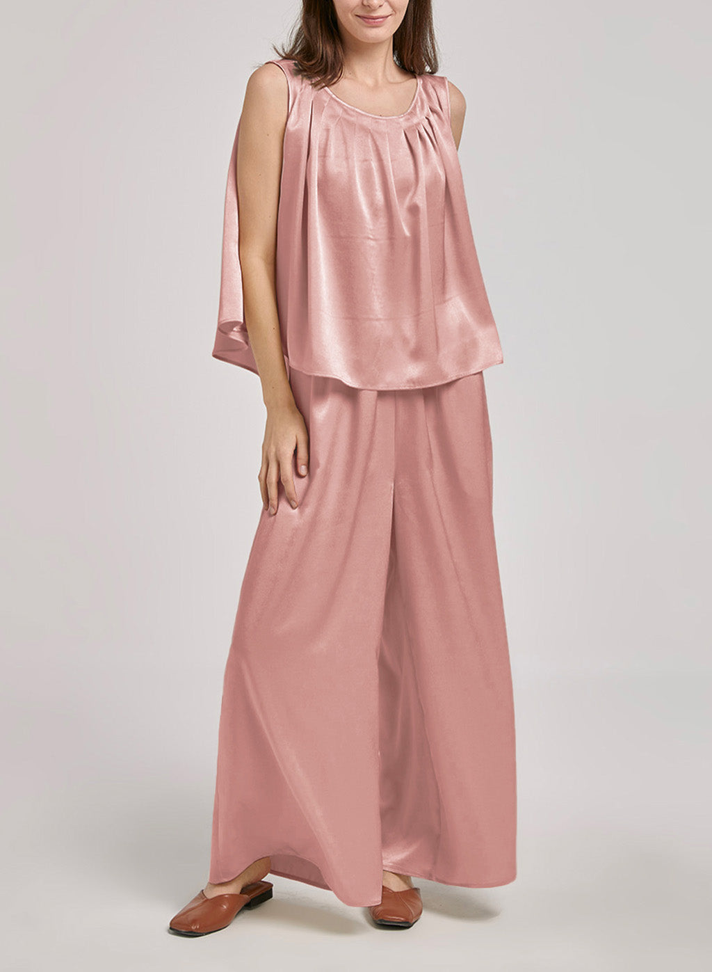 Shirred Poplin Top Set - Dusty Pink, L image