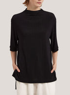 High-Neck Mid-Sleeve Yak-Wool Blend Sweater - Black, M image